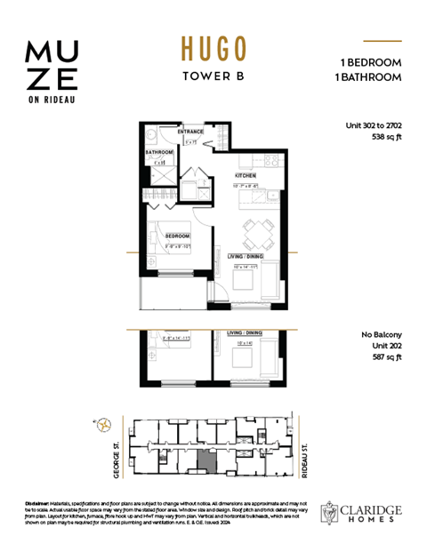 Floor plan for 1 bed, 1 bath, 540 sqft